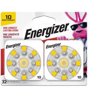 Energizer Hearing Aid Batteries Size 10, Yellow Tab, 32 Pack